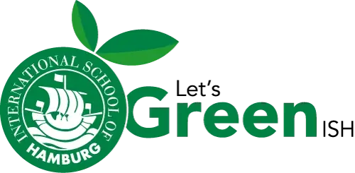 Let's Green ISH eco-initiative logo with International School of Hamburg crest and leaf icon.