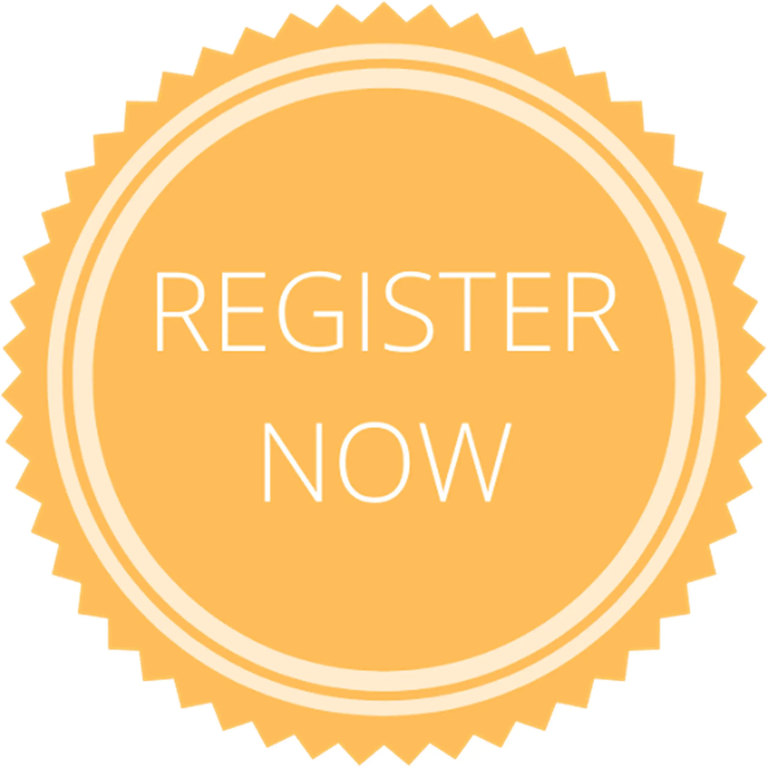 Register now circular badge button